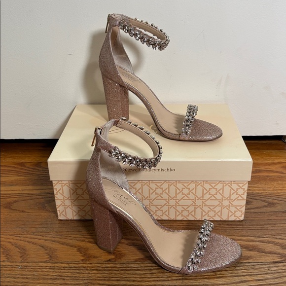 Badgley‎ Mischka Mayra Ankle Strap Evening Shoe rose gold glitter size 8 - Picture 3 of 13